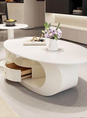 奶风网红爆款茶几小油户边型轻奢客厅家用铁岩板几7885椭圆艺茶形