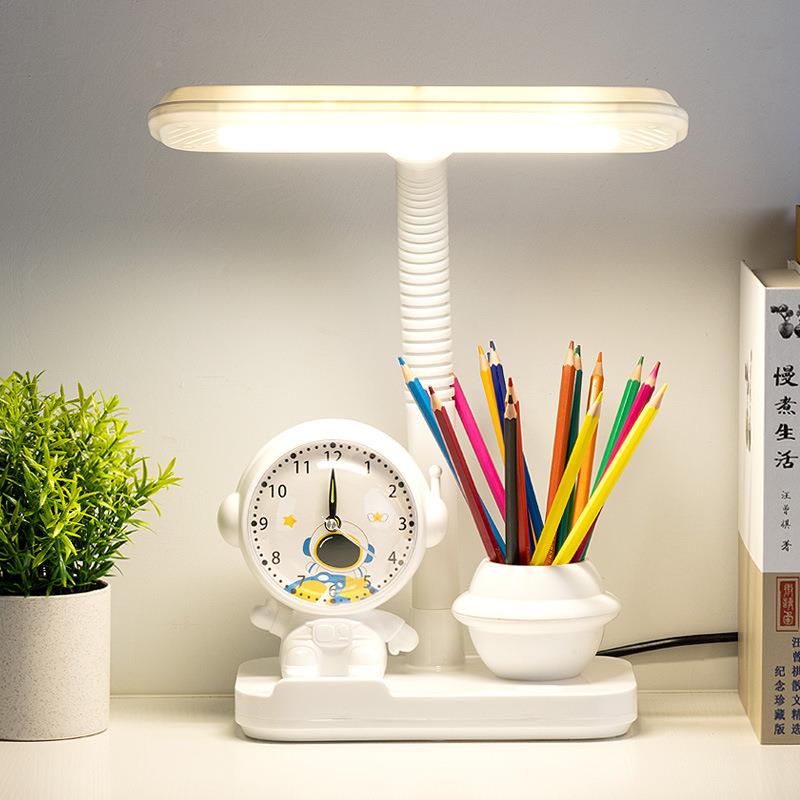 LED阅读台灯带钟笔筒可台灯学生充电式宿儿舍折闹叠875童护眼台灯