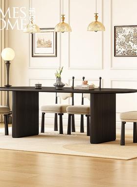 8V法式椭F31复古型简约黑色实木餐桌古风家中用小户圆形饭桌椅子