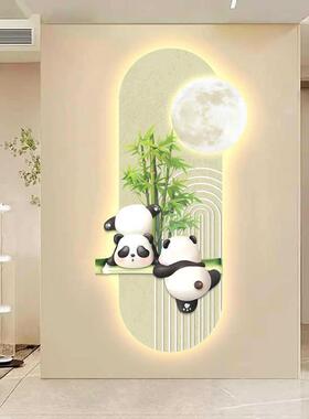 奶油风户玄关装饰画带灯熊猫走廊过道挂画202年新款创入围HS-0402
