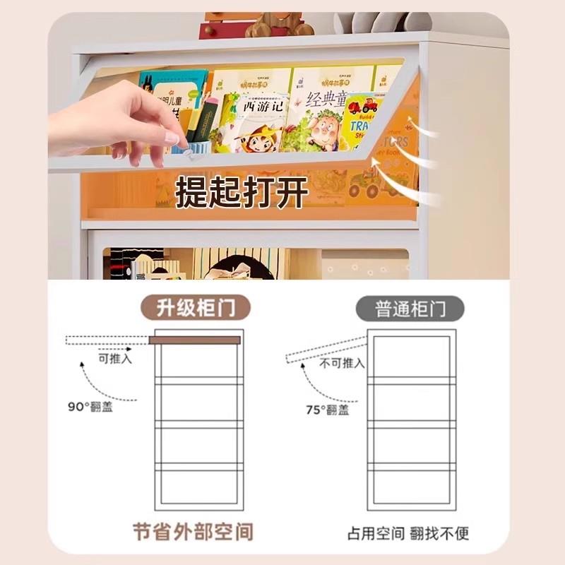 家用儿钢制书层柜透明带门童多落地收JCA纳书架客厅防尘展上翻门