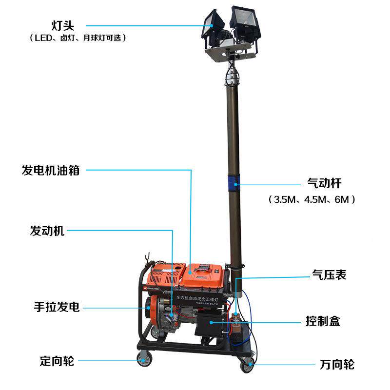 移动照明灯组柴油遥控全自动升降VEK作险施工电抢机油电两用工发