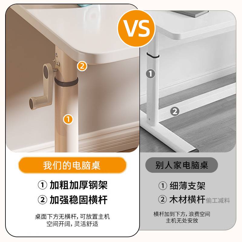 手摇升降桌子电脑桌家用卧室学习书桌学生写字桌简易办公桌工作台