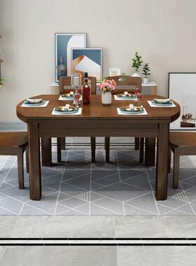 【30天热饭销76件】实木餐桌家用方圆两用48b吃桌子折叠饭桌小户y