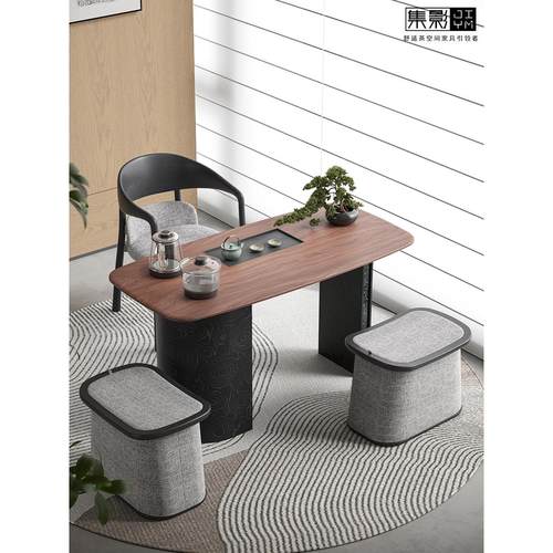 胡桃木小茶桌椅组合茶室空间喝茶泡茶桌家具现代轻奢功夫阳台茶台