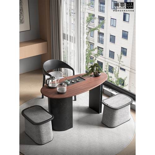 阳台茶桌椅组合胡桃木实木茶台小户型现代简约家用现代功夫泡茶桌