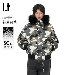 it GROUND ZERO大毛领轻薄羽绒服男女款冬季2025新款外套保暖加厚