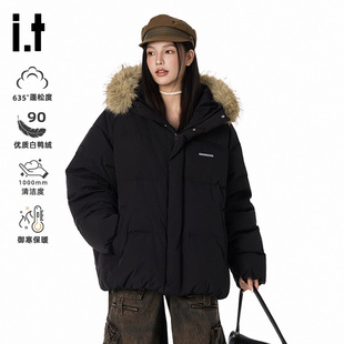 it GROUND ZERO轻薄羽绒服男女款冬季2025新款大毛领连帽加厚外套