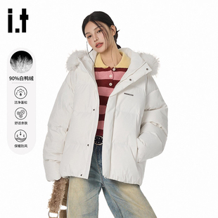 it GROUND ZERO轻薄羽绒服男女款冬季2025新款大毛领连帽加厚外套