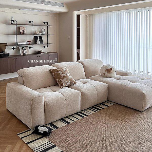 茜吉 意式极简沙发大小户型客厅可调节高靠背奶油风转角布艺沙发