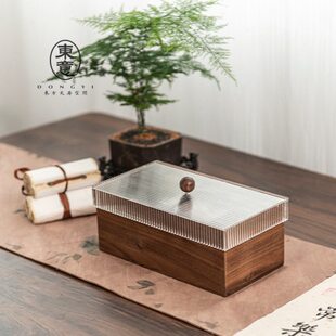 北美黑胡桃木亚克力收纳盒带盖文盒文房四宝书法置物实木文玩盒子
