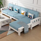 客厅全实木沙发组合现代简约小户型三人位中式 布艺木质白色沙发床