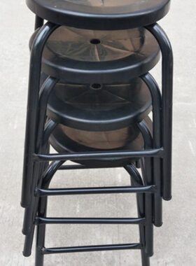 防静电凳子车间圆凳工厂员工四脚凳黑色可叠加高50 55 60 65 70CM