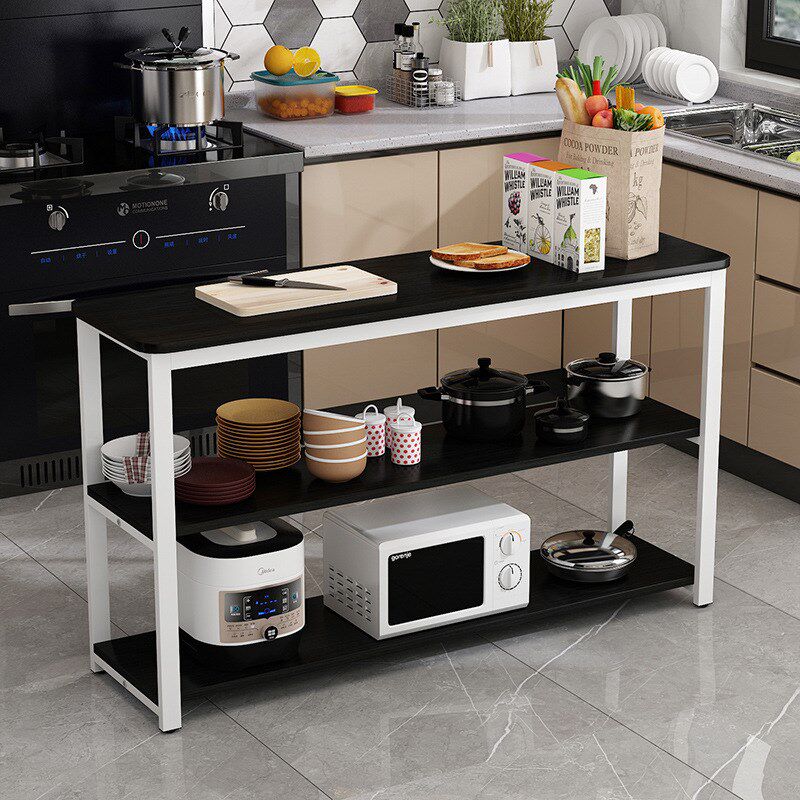 厨房切菜桌操作台落地多层置物桌家用简易长桌置物架微波炉储物架