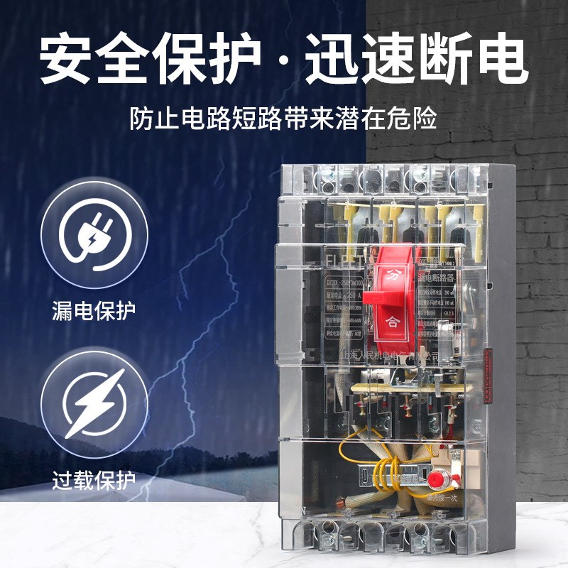 DZ20LE塑壳漏电断路器三相四线漏电保护器250A400A160A630A透明壳