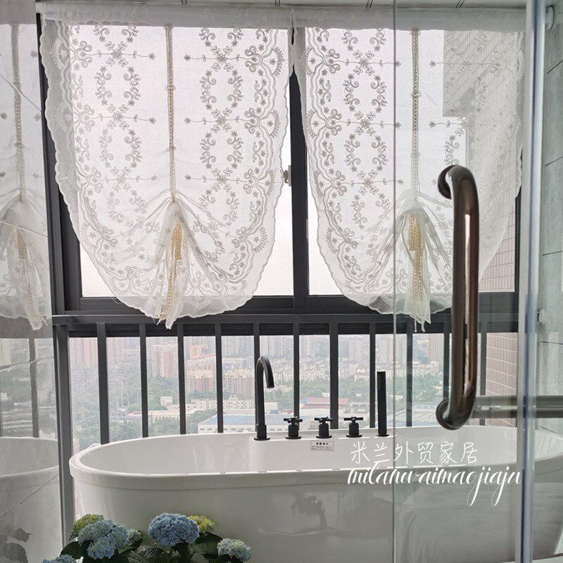 美式乡村短帘半帘 气球帘提拉帘升降纱帘飘窗罗马帘厨房窗帘 凯文