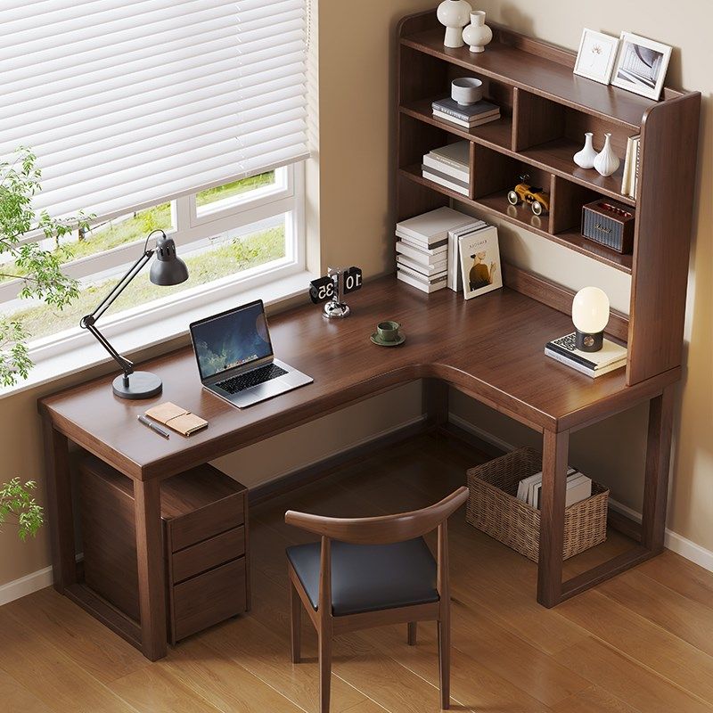 实木转角书桌书架一体桌L型电脑桌卧室拐角靠墙学习桌7字型办公桌,住宅家具,转角桌,淘宝优惠券,粉丝福利购,淘宝优惠卷