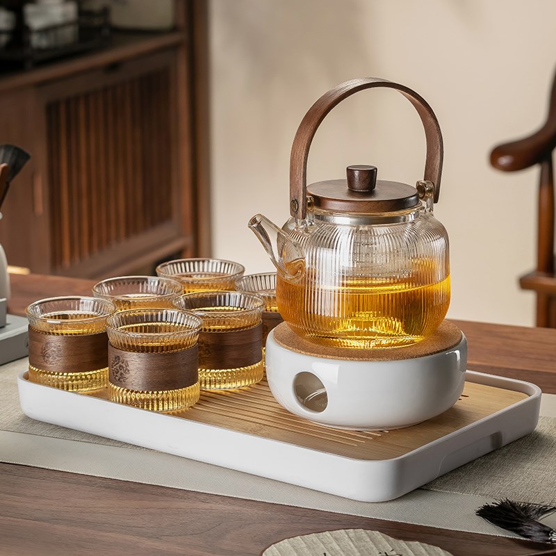 日式家用耐高温花茶壶套装下午茶茶具茶杯花草水果茶壶玻璃泡茶壶