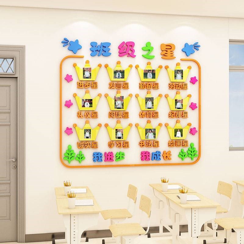 班级文化墙纸小学教室布置评比栏墙面装饰照片展示幼儿园环创墙贴