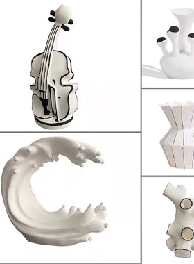 现代简约白色手工陶瓷花器摆件艺术设计家居软装客厅桌面酒店电视