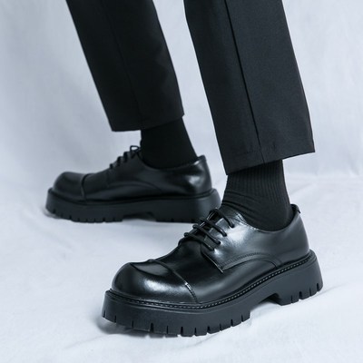 皮鞋男款正装商务高级感英伦风男生大头厚底德比鞋增高休闲鞋黑色