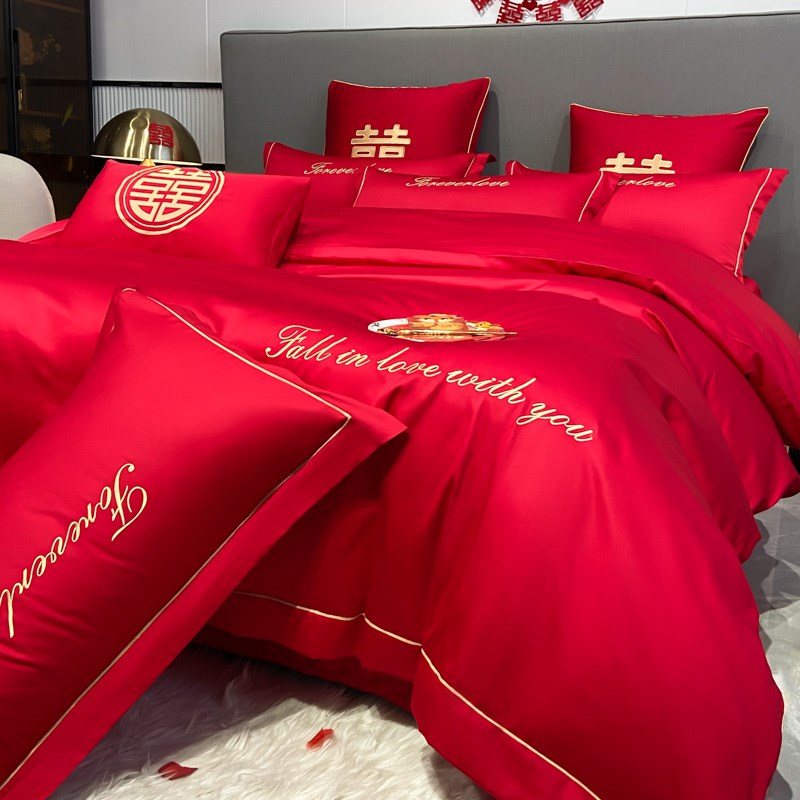 2024新款高档结婚床上用品四件套高级感婚庆婚房床单被套红色被罩