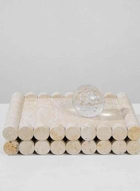 现代轻奢洞石大理石托托盘摆件样板房样品屋展示中心客厅酒店创意