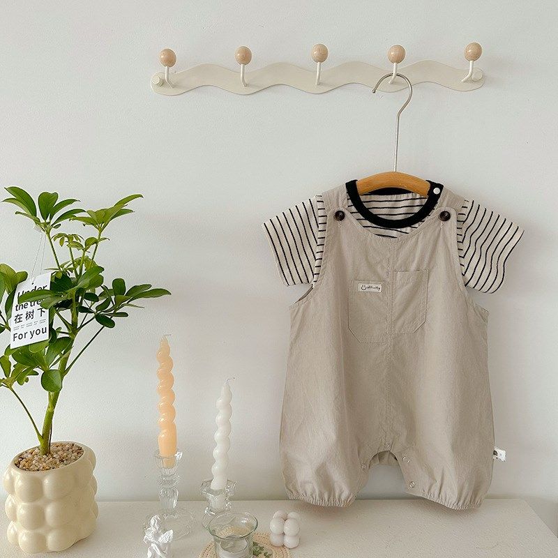 点兮2024春秋新款婴儿工装背带裤条纹T恤洋气男宝宝连体衣两件套,童装/婴儿装/亲子装,套装,淘宝优惠券,粉丝福利购,淘宝优惠卷