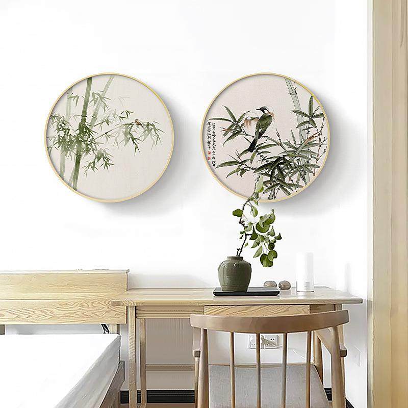 长青竹新中原木画风式装饰圆形客厅挂图画花鸟竹子清QZ202109新绿,家居饰品,国画,淘宝优惠券,粉丝福利购,淘宝优惠卷