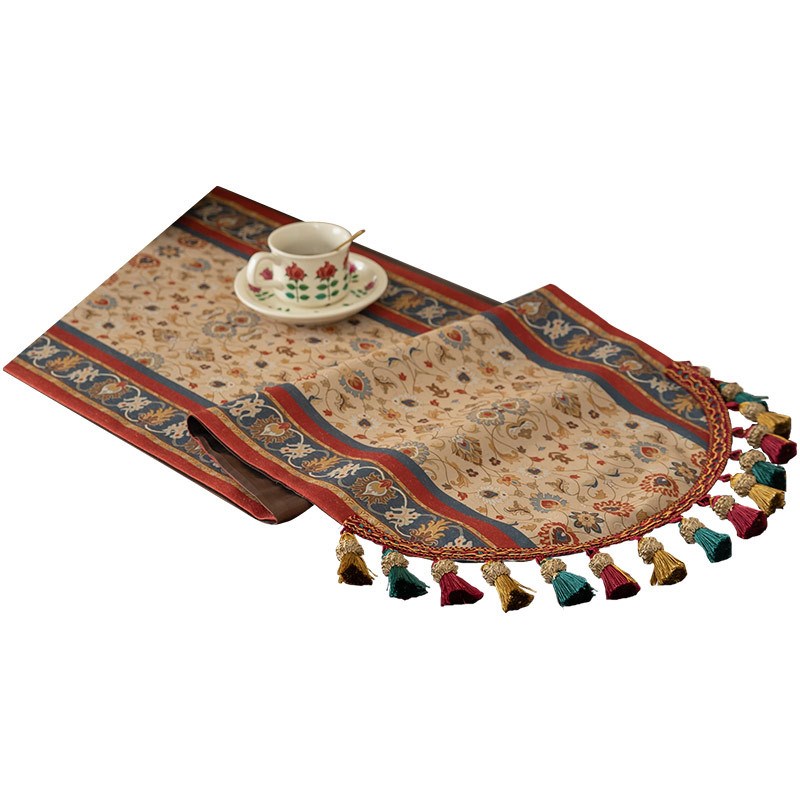 美式覆古桌旗餐桌布长条轻奢装饰布流H苏床旗高级感玄关斗柜盖布