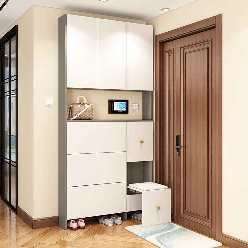 轻奢极简翻斗超薄鞋柜17ctm窄换鞋坐凳一体靠墙玄关柜入户家用门