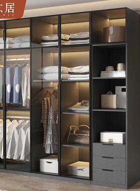 轻奢衣柜家用卧室实木质户约型衣橱现安代简储小物柜84837免装玻