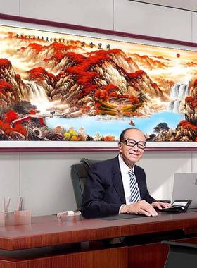 流沙水生财办壁公室背景墙装DPC饰山水国画客厅发墙风靠景字画山