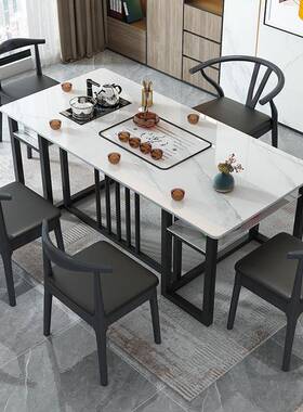 MSK家用代轻奢现岩板茶桌椅组合泡厅阳台办公茶几自动烧水客一体