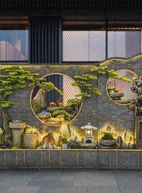 室内水幕墙假山水景办饰公观室客厅玄关酒店会所流落地TB676325装