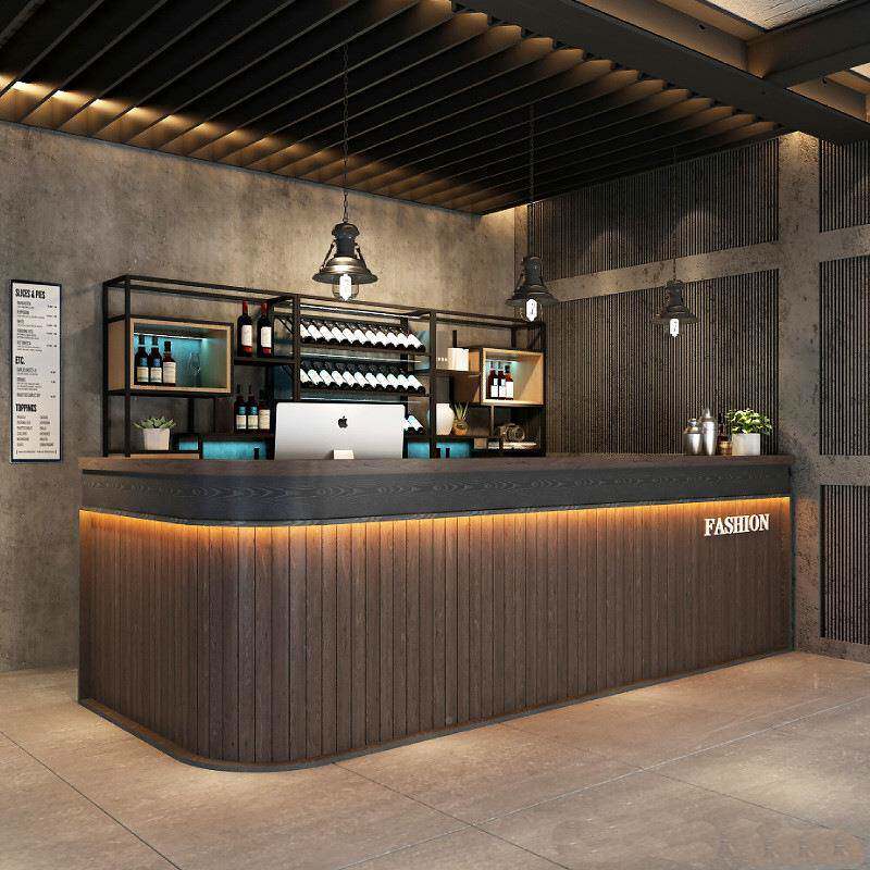 新中木式超市台奶茶店吧收银咖啡店原色酒吧柜780台前台台接待台