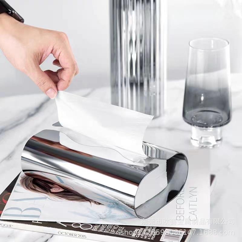 北欧功能简约家343用茶几纸巾摆收纳盒意创不锈钢纸盒件家抽居