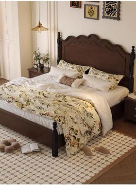 法式复实木床现代简约主卧HT10021.8m15m古双人美式床中古.风轻奢