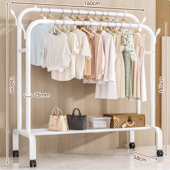 家用金属挂衣架阳台易晾简架衣服架子衣落地收纳式置可移动衣物衣