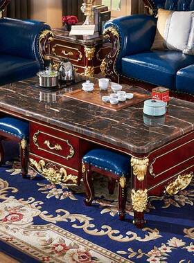 欧大理石茶几新能古典34605实木红檀式色多功简约自厅动上水客茶
