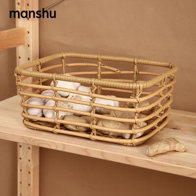 仿藤STX编收筐家桌编织收纳篮高级感用客厅浴室纳杂物储物框长方