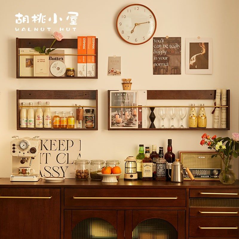 胡桃小屋实木墙上置物架墙壁书z报杂志架报刊收纳架绘本资料架书
