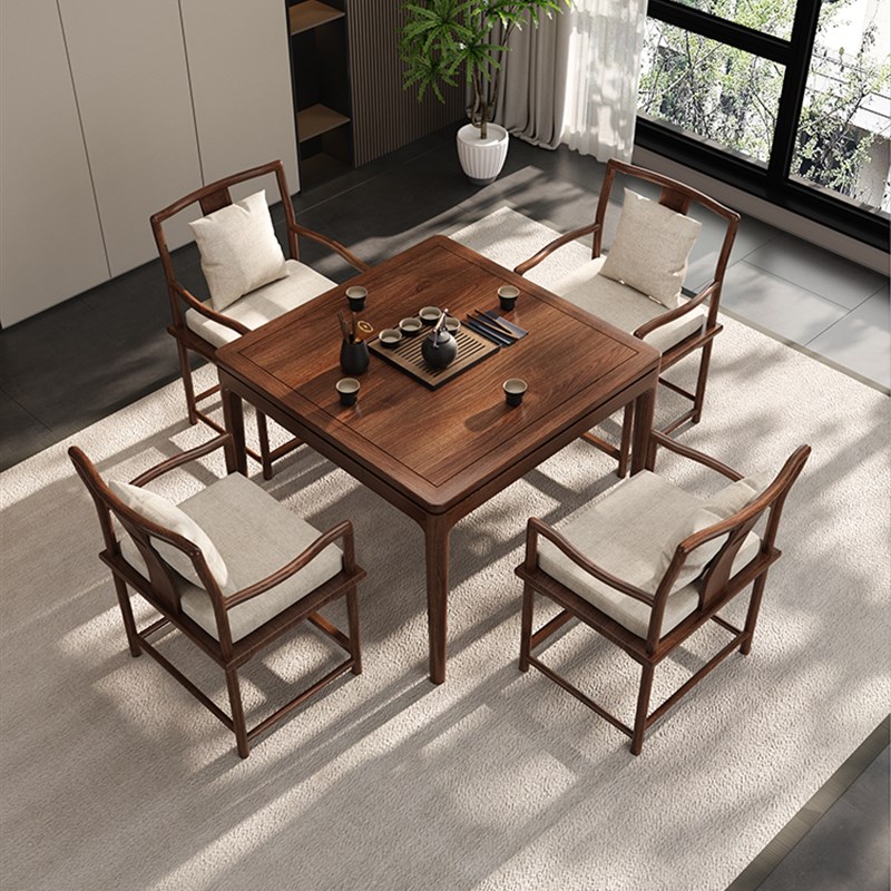 新中式实木掼g蛋桌棋牌方桌正方形家用现代简约轻奢岩板餐桌八仙