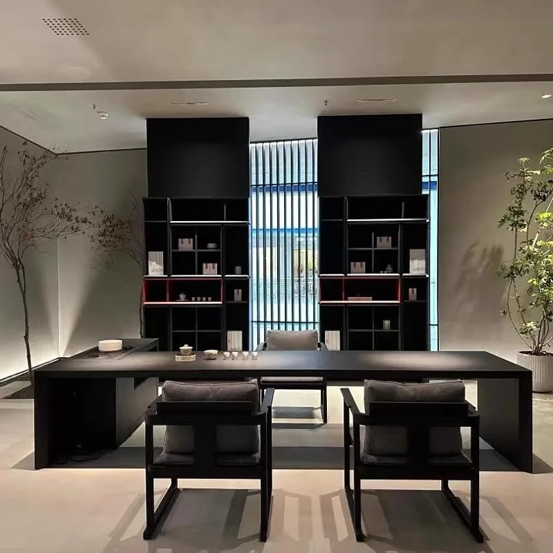 新中式办公室实木茶桌组合2025新款客I厅会客一体两用禅意泡茶台