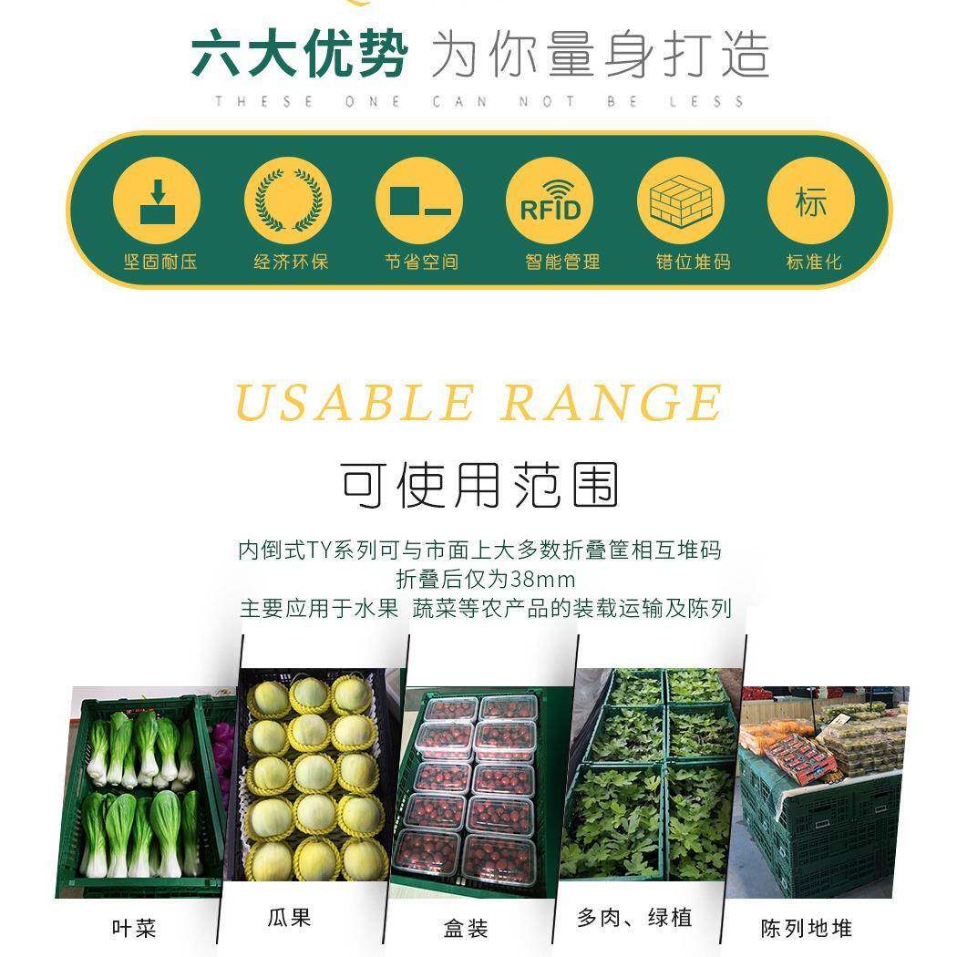全新果料塑折叠筐6040水送生HXM鲜蔬菜物流配收纳TY折叠周料转筐