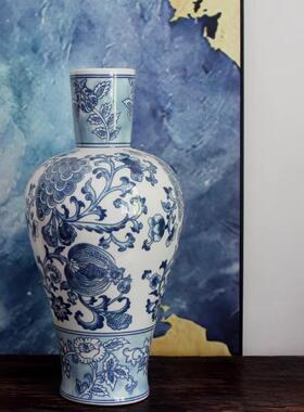 新中式青花陶瓷瓷花瓶复WHE古插民花艺花器术宿装饰摆件