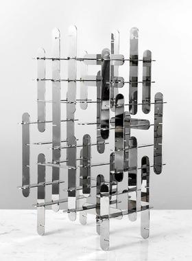 板房家饰居何客厅软装GRA轻奢现代艺术样抽象几不锈钢装摆设几何