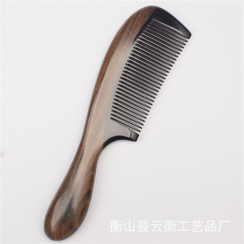 天然沉贵宝木梳子拼牛角按摩梳家用榫卯拼接鼓柄加厚木质牛角