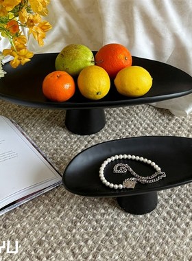 林与/意式简约餐桌高脚果盘摆件软装售楼处家居客厅W茶几收纳托盘