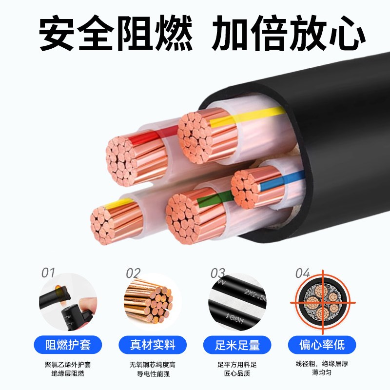 珠江国标电缆线铜芯YJnV3/4/5芯x10/16/25/35平方三相四线工程电